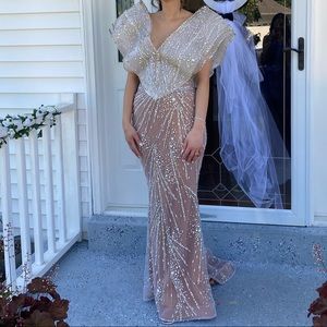 Custom Made Evening Gown - Nude and Silver